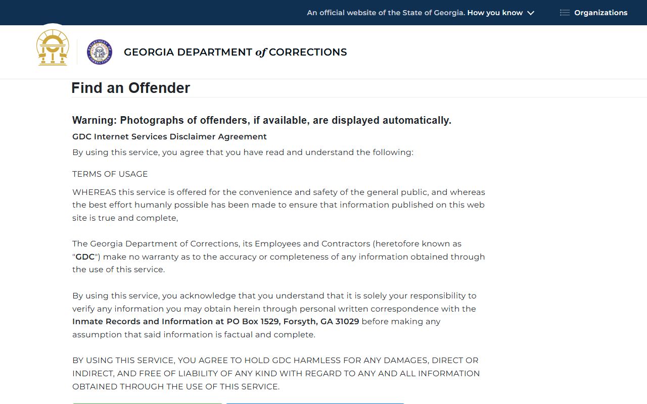 Peach County inmate search through Georgia Department of Corrections offender query