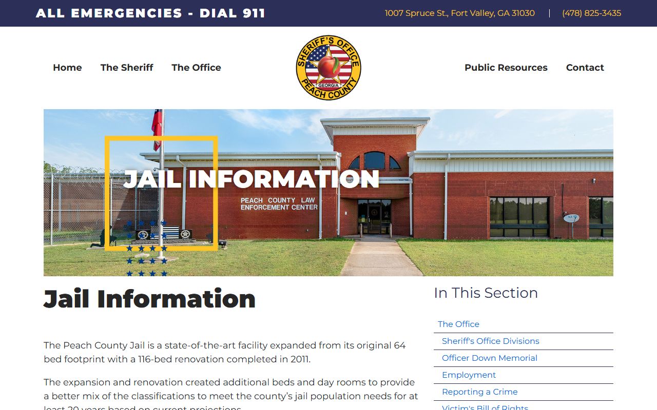 Peach County Jail inmate lookup and jail information page