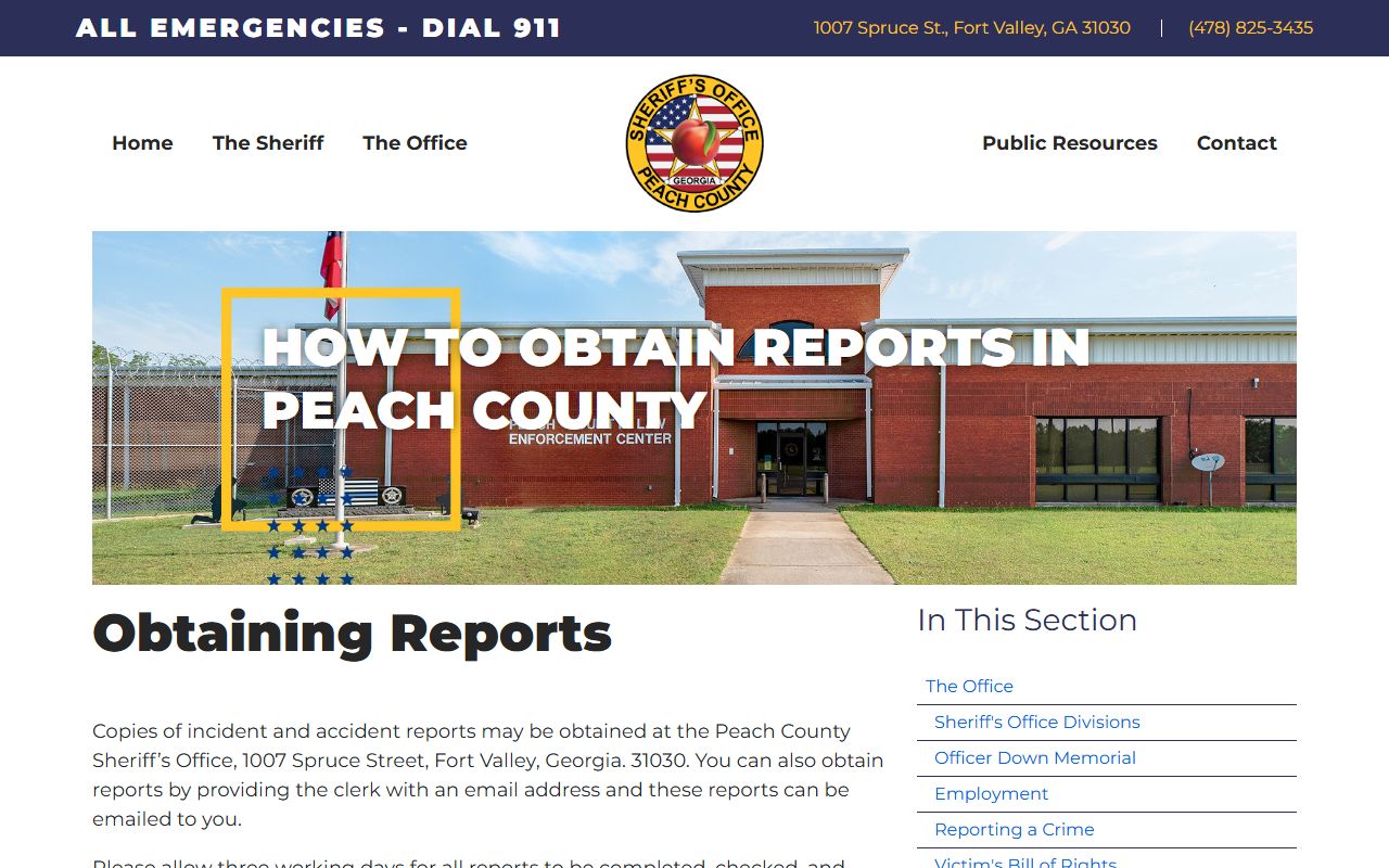 Peach County Sheriff's Office reports page